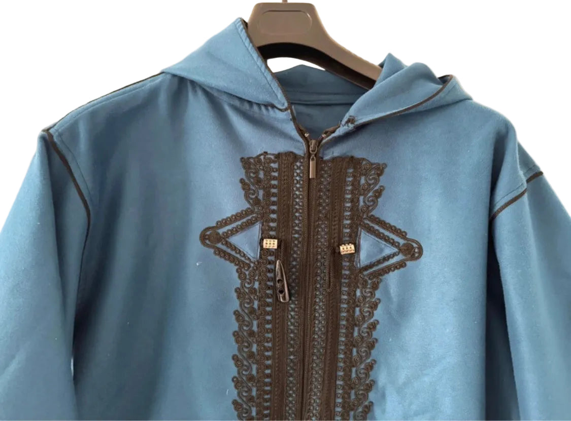 Djellaba marocaine traditionnelle à capuche - bleu - MUWAHHID