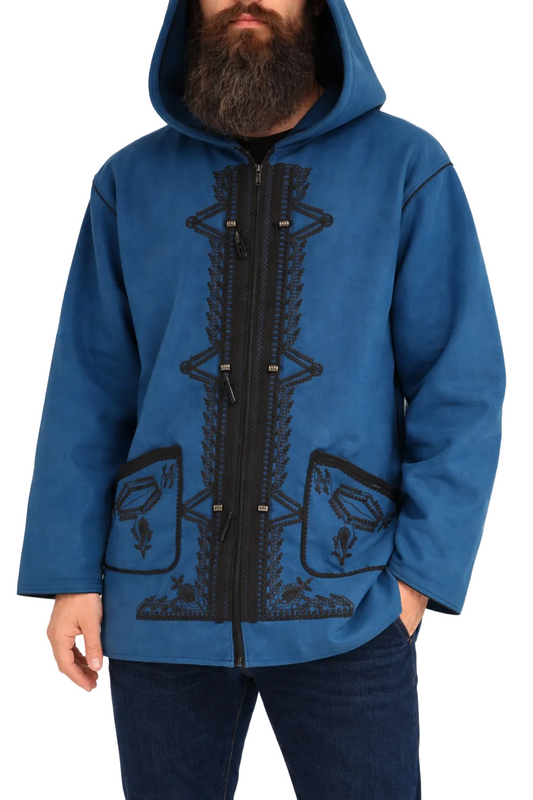 Djellaba marocaine traditionnelle à capuche - bleu - MUWAHHID